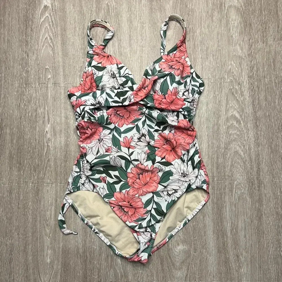 Kona Sol Women's Floral Twist-Front One-Piece Swimsuit Size Large - Picture 2 of 4